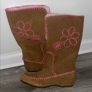 NEW *RARE* ESPRIT U-Ozone Leather & Fur Lined Split Shaft Pink Stitch Boots